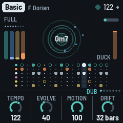 A Groove phrase: GROOVE lit top left, fewer stabs in the top lane