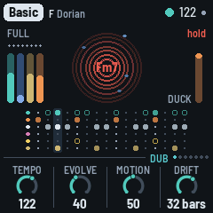 Dub hold: red rings, the chord's name and "hold" in red